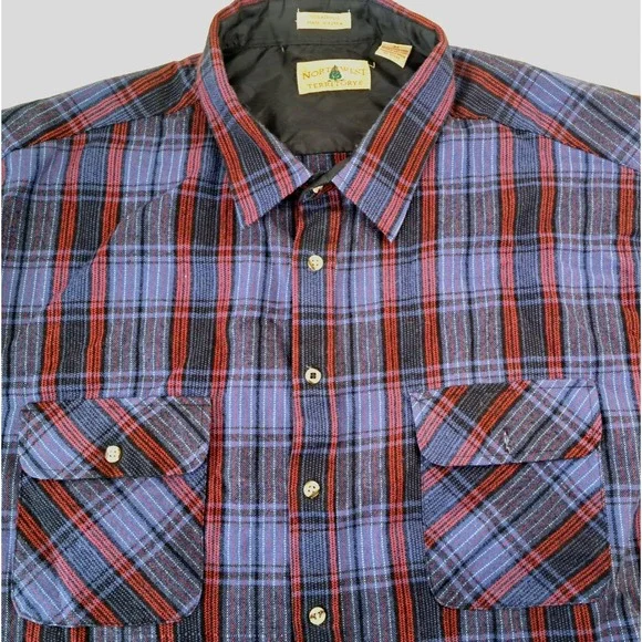 Vtg Northwest Territory Men's 3X Acrylic Button Up Shirt Blue Red Korea - Picture 2 of 7